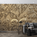 3D relief wall murals | golden deer and plant motifs create luxurious nature - Carving wallpaper