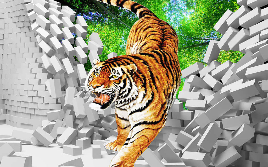 3D Tiger Wallpaper | Tiger Breaking Wall Art Mural