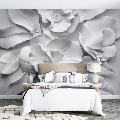 3D white floral butterfly wallpaper mural | Living room and bedroom art wall decoration