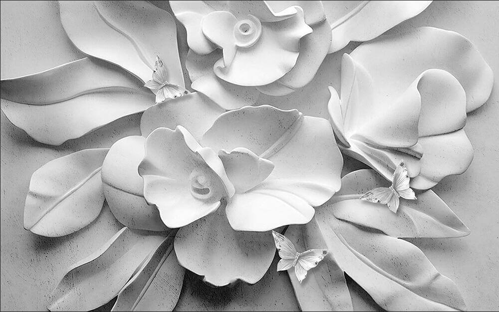 3D white floral butterfly wallpaper mural | Living room and bedroom art wall decoration