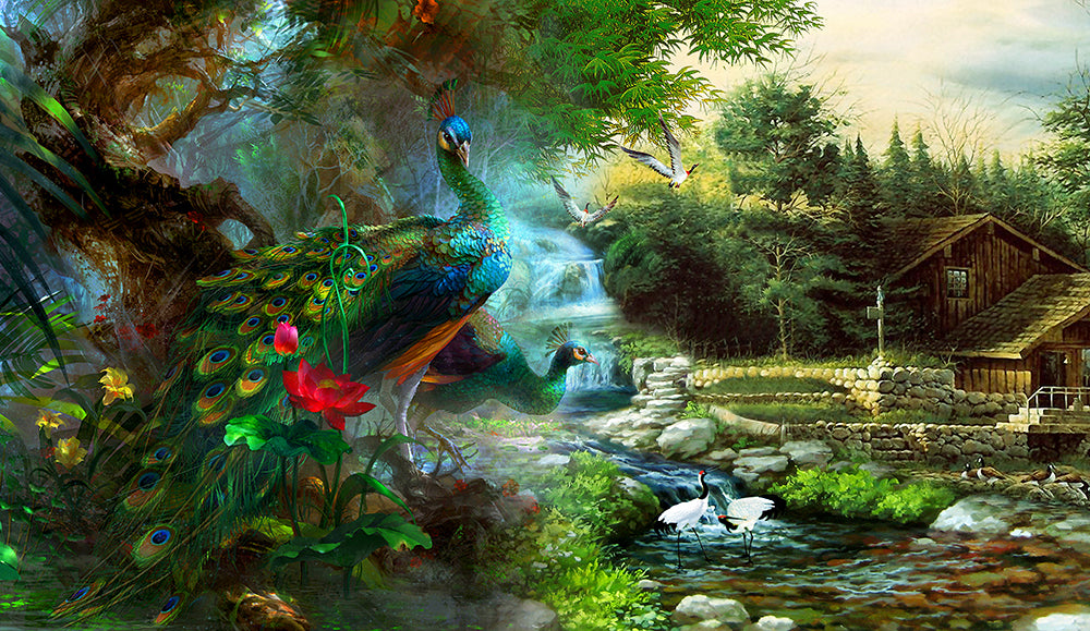 Peacock Wallpaper Mural | Living Room and Study Art Decoration Wall