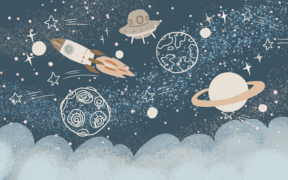 Cartoon Space Wallpaper | Children's Room Decorative Wall