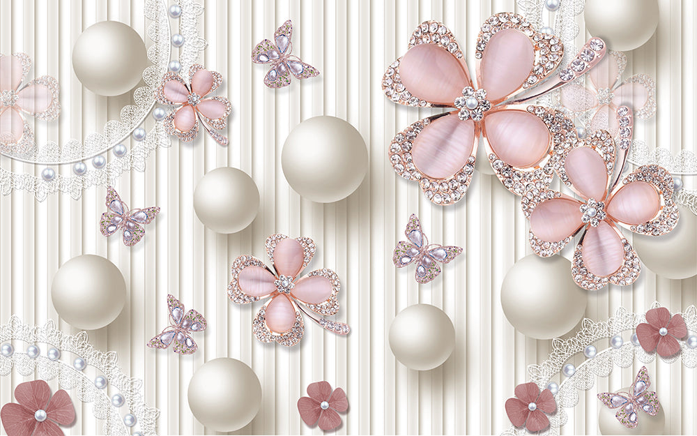 Luxurious Pearl Butterfly Wallpaper Mural | Romantic Wedding Room Background