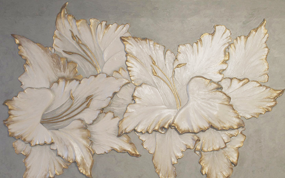 Relief 3D Flower Wallpaper | Golden Flower 3D - Mural
