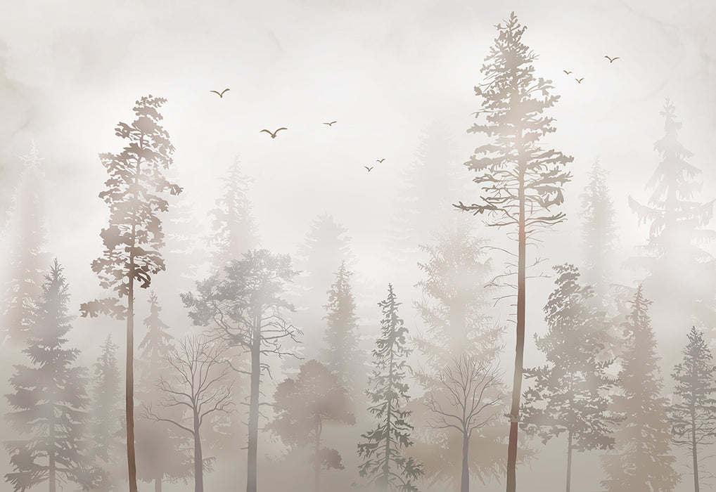 Misty Forest Landscape Wallpaper | Misty Pine Forest Decoration