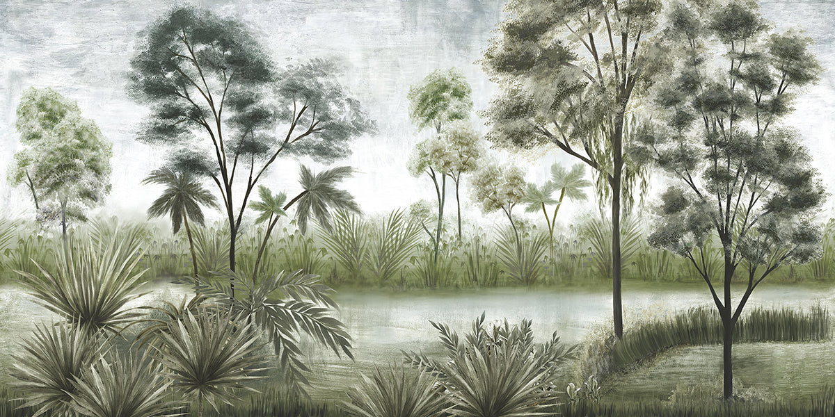 Hand drawn forest landscape wallpaper mural | Creating forest atmosphere