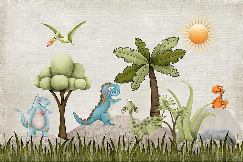 Cartoon dinosaur wallpaper| children's room parent-child atmosphere decorative wall