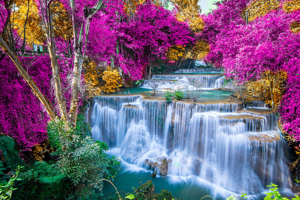 Forest Waterfall Theme Wallpaper Mural | Pink Purple Forest