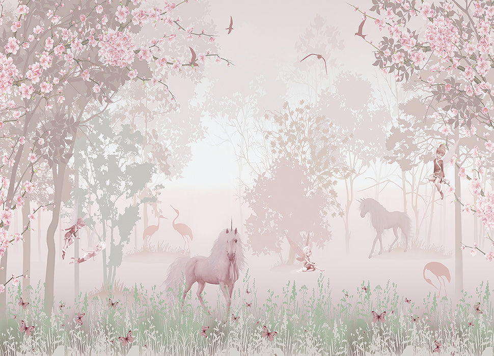 Fairy Tale Forest Unicorn Wallpaper Mural | Magical Kids Room Decor | Enchanted Nursery Wall Design