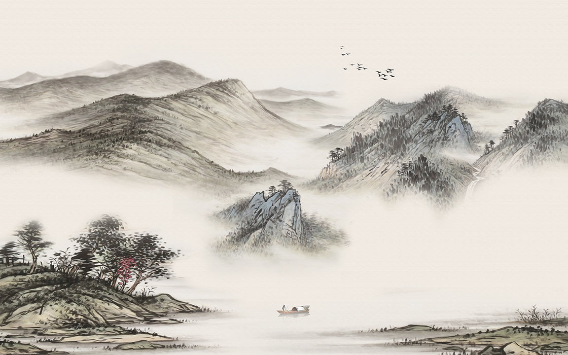 Ink wash landscape mural wallpaper | Chinese style study decoration with artistic conception