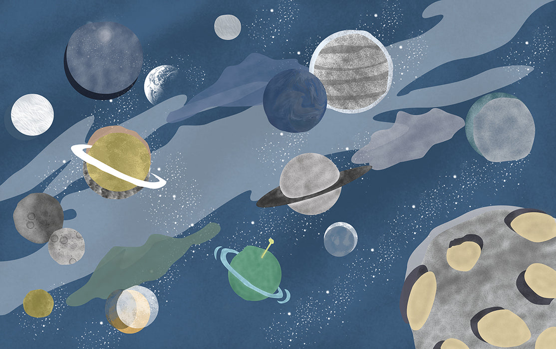 Space themed children's wallpaper | Cosmic fantasy background wall