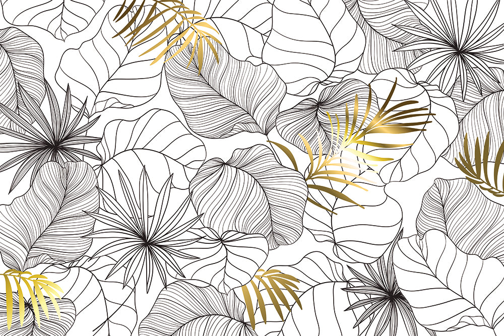 Black gold plant line style wallpaper | Living room bedroom decorative wall