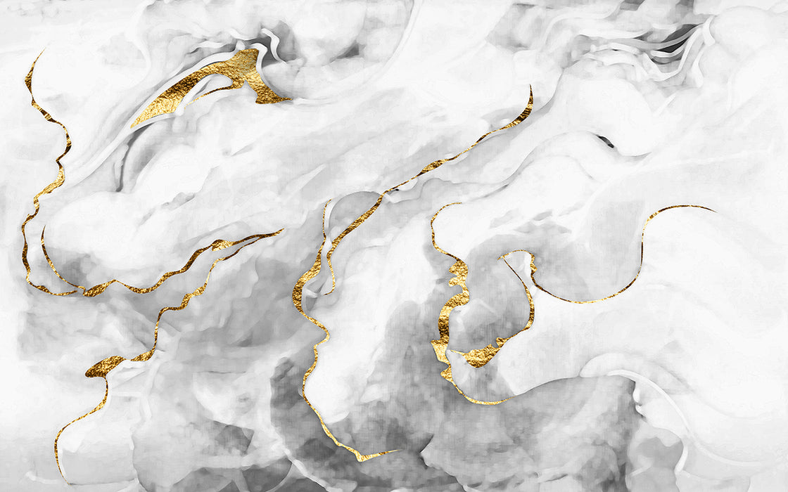 Ink gilded marble wallpaper mural | Golden lines like flowing light