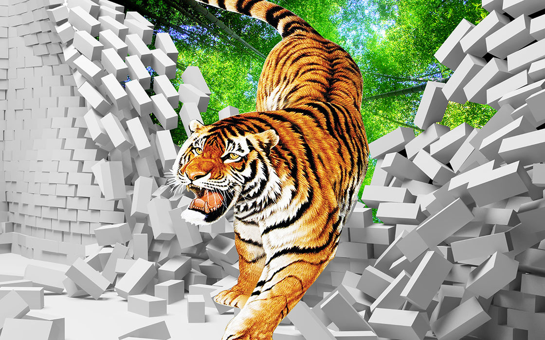 3D Tiger Wallpaper | Tiger Breaking Wall Art Mural