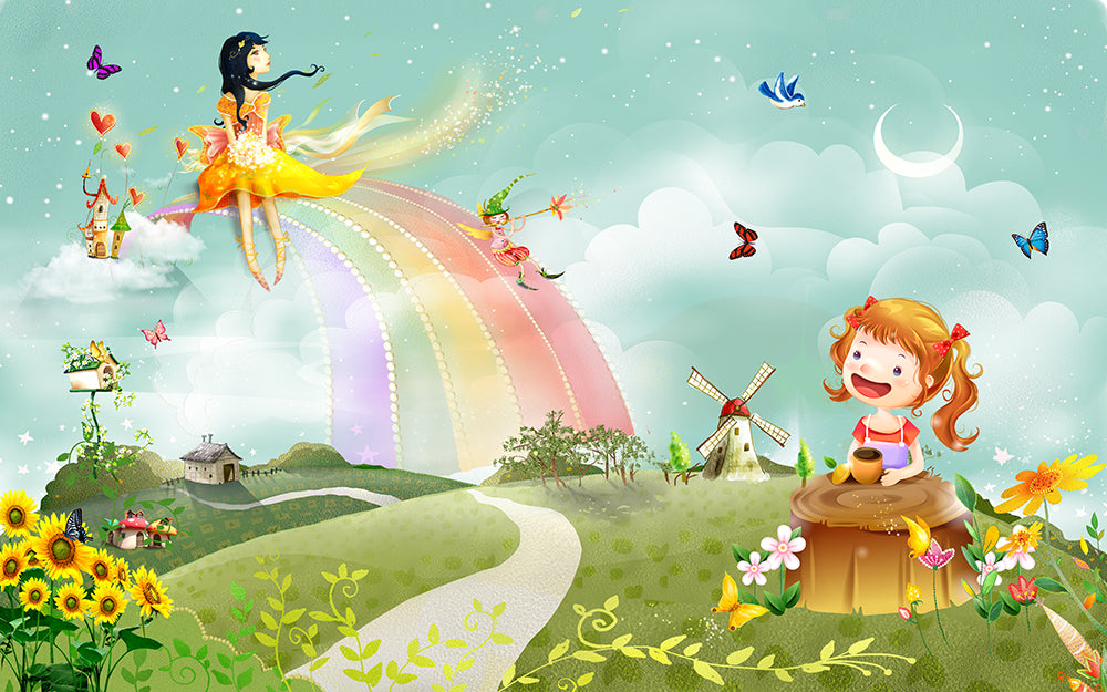 Fairy Tale Rainbow Children's Room Wallpaper Mural | Dreamy Rainbow