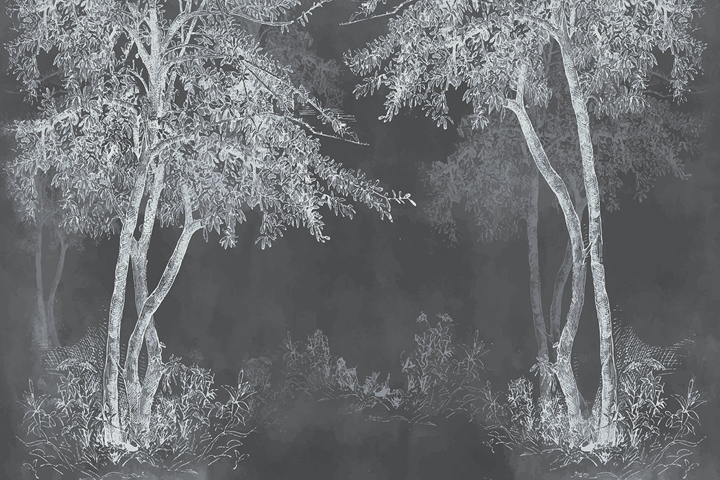 Wabi Sabi Dark Forest Wallpaper | Minimalist Tree Line Mural | Mysterious Zen Décor for Bedroom & Living Room