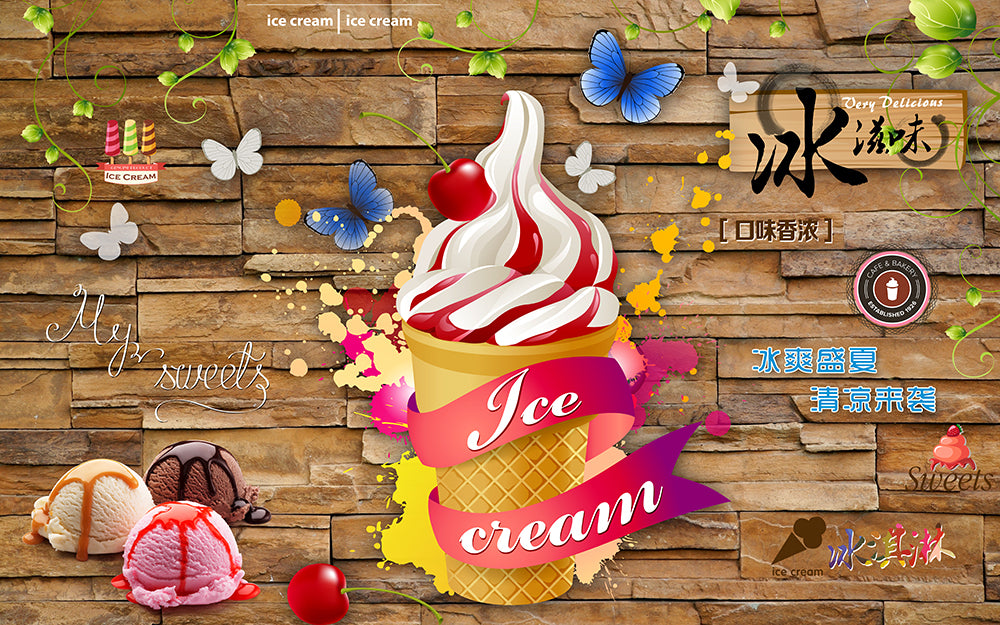 Ice cream themed wallpaper | Creative dessert shop background wall