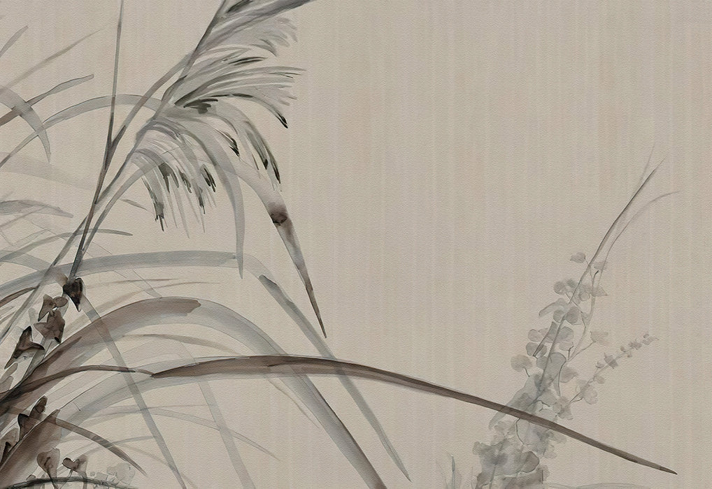 Ink wash reed wallpaper mural | Zen style wall decoration