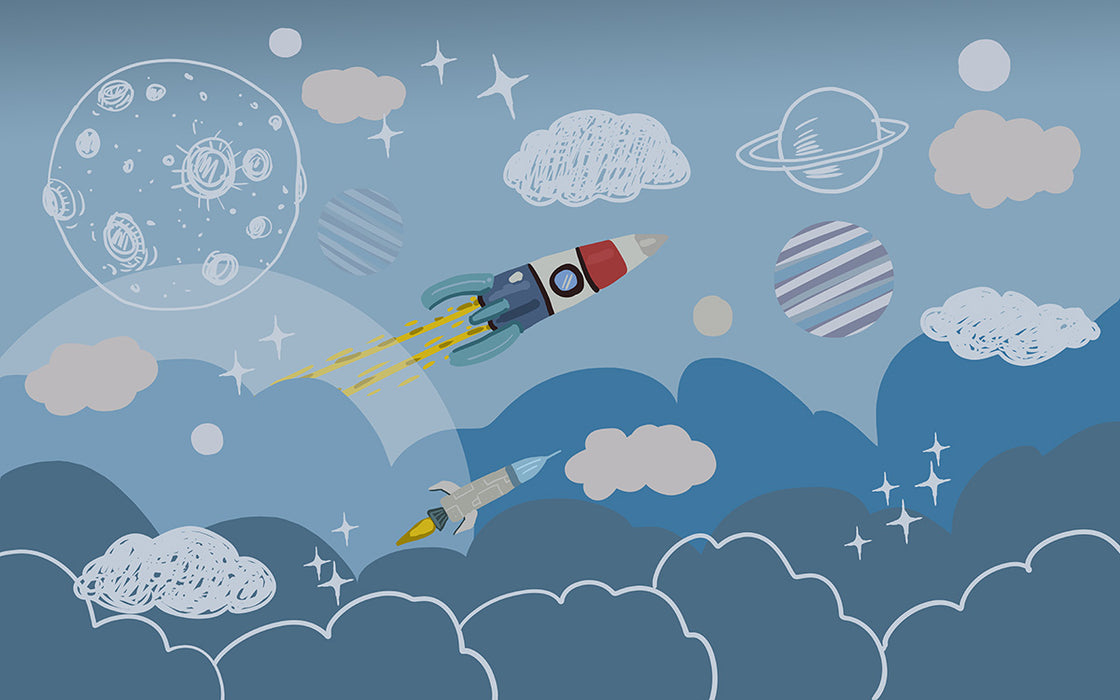 Children's room space wallpaper | Cartoon universe mural