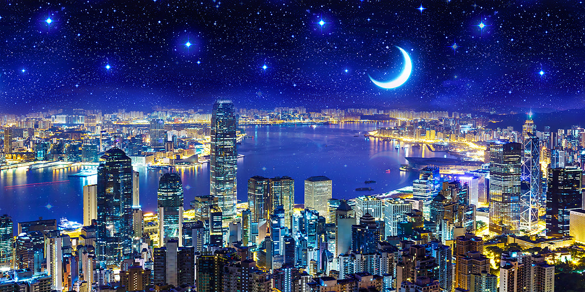 City Night Scene Starry Sky Wallpaper Mural | Romantic Starry Sky Night Scene Decoration