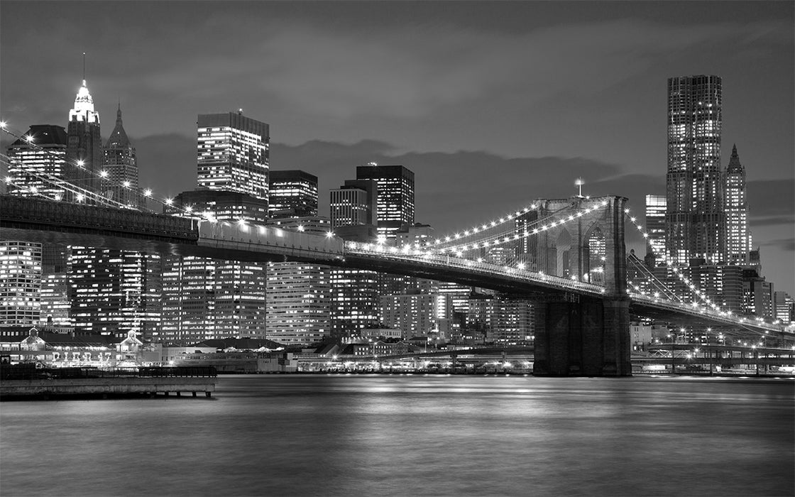 Black and white city night wallpaper | architectural art mural
