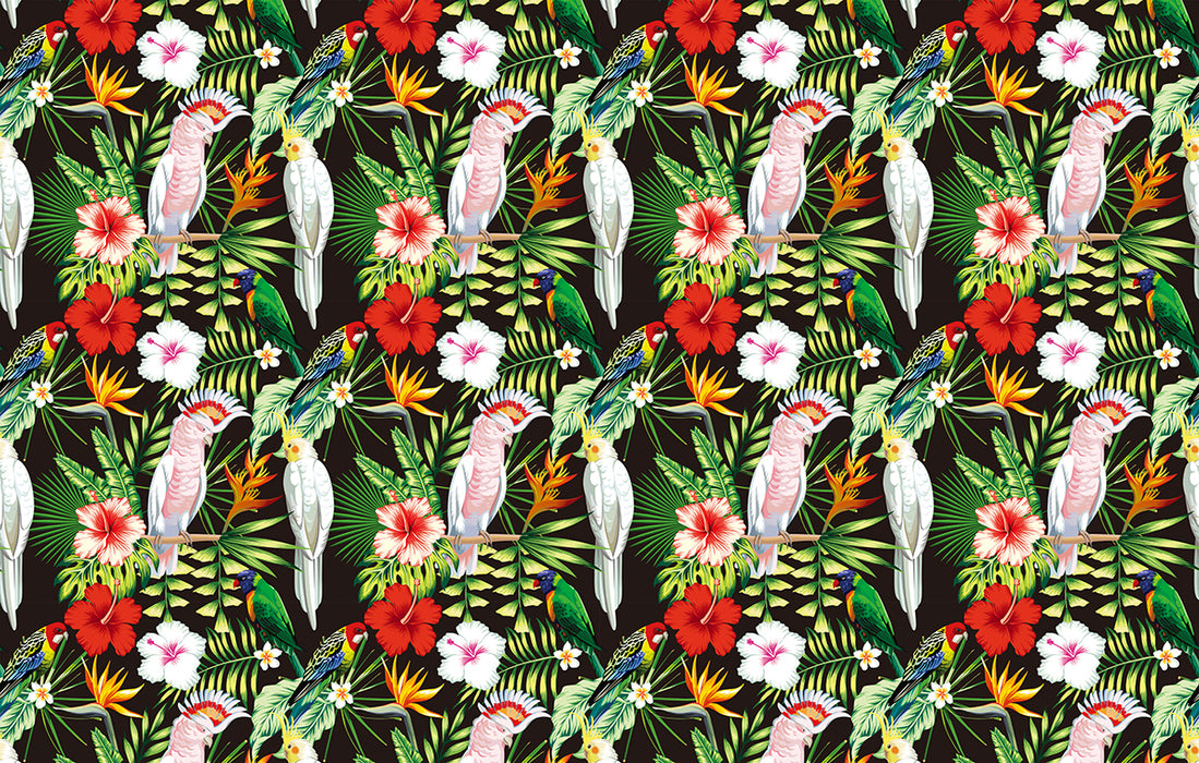 Tropical Flower and Bird Wallpaper | Jungle Style Art Mural