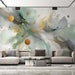 Abstract Gold Foil Wallpaper Mural | Luxury Ink Wash Art - luxurious wall mural with gold foil accents and watercolor ink wash design