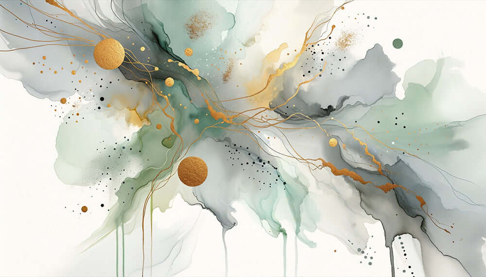 Abstract Gold Foil Wallpaper Mural | Luxury Ink Wash Art