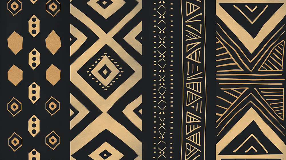 African Tribal Wallpaper in Gold & Black | Ethno-Geometric Design | Premium Vinyl Mural
