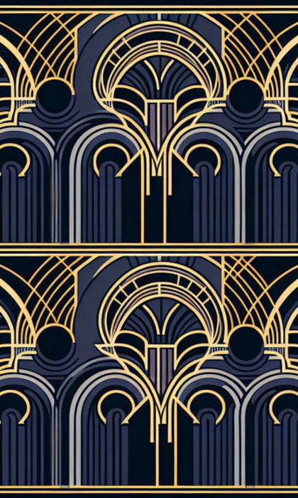 Art Deco Geometric Line Wallpaper Mural | Luxury Blue & Gold Accent Wall - Bedroom & Living Room Décor