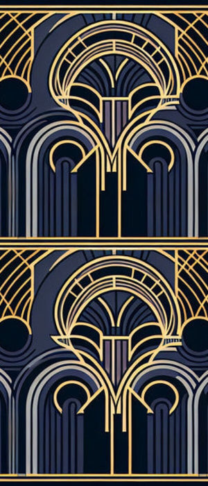 Art Deco Geometric Line Wallpaper Mural | Luxury Blue & Gold Accent Wall - Bedroom & Living Room Décor