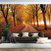 Autumn Boulevard Wallpaper | Forest Tunnel Art Wall - Immersive autumn tree lined avenue with golden leaves and natural tunnel effect, hyper realistic forest backdrop