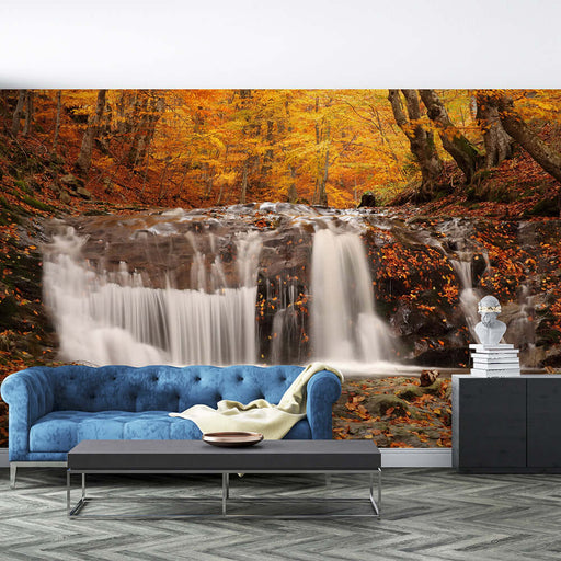Autumn Forest Waterfall Wallpaper Mural | Natural Scenery