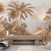Beige Jungle Watercolor Wallpaper – Serene Tropical Botanical Art
