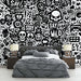 Black & White Graffiti Wallpaper Mural | Urban Street Art Wall for Studio | Trendy Playroom Decor – bold, edgy bedroom with graffiti pattern