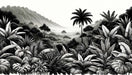 Black & White Tropical Botanical Wallpaper Mural - Vintage Palm Leaf Jungle Scene for Modern Interiors