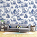Blue & White Porcelain Tiger Wallpaper Mural | Chinese Architecture, Floral & Botanical Motifs | Elegant Asian-Inspired Décor