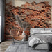 Brick wall wallpaper mural | Damaged wall art - vintage brick wall effect with weathered, peeling marks for industrial style bedroom or living room decor