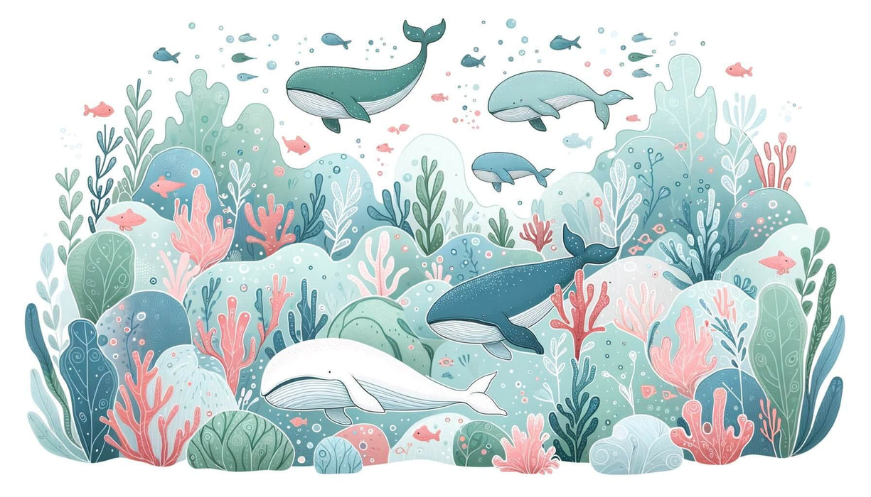 ✨ Cartoon Whale Wallpaper Mural – Playful Underwater Adventure for Kids' Room & Living Space
