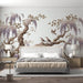 Chinese Freehand Wisteria & Bird Wallpaper Mural – Serene Purple/White Blossoms