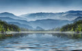 Chinese Ink Wash Landscape Wallpaper Mural: Serene Mountains, Lakes & Flying Egrets – Zen Decor for Living Room & Bedroom