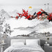 Chinese Ink Plum Blossom & Mountain Landscape Wallpaper Mural | Zen Art for Living Room & Bedroom | Tranquil Decor