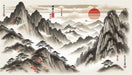 Chinese landscape red sun wallpaper | Living room and study decorative wall with artistic conception