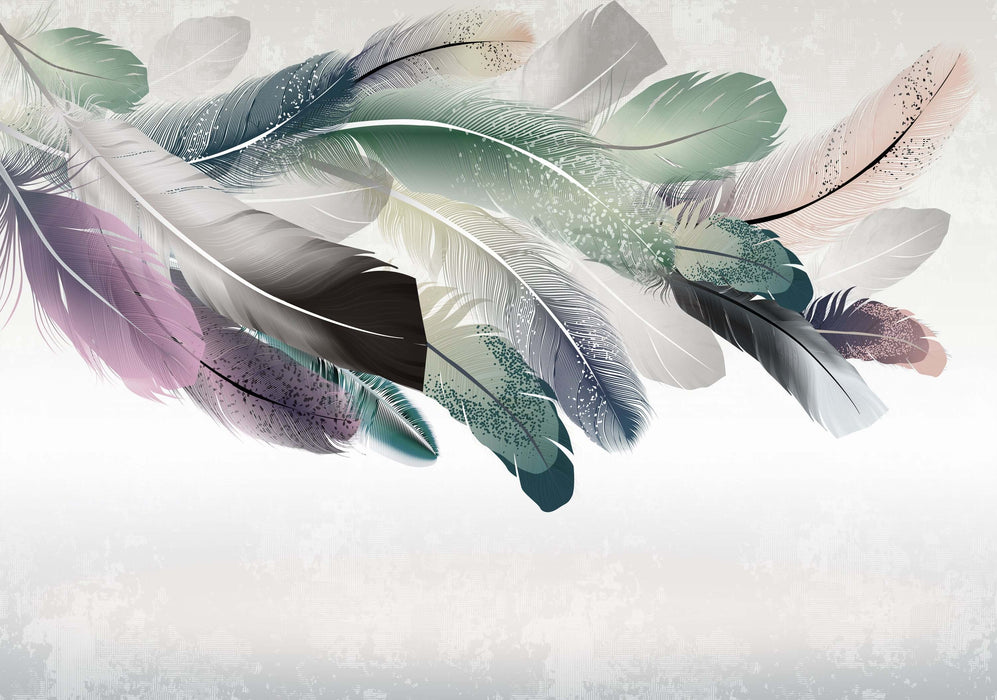 Colorful gradient feather wallpaper showcasing dreamy feather textures and soft gradient colors for artistic decor.