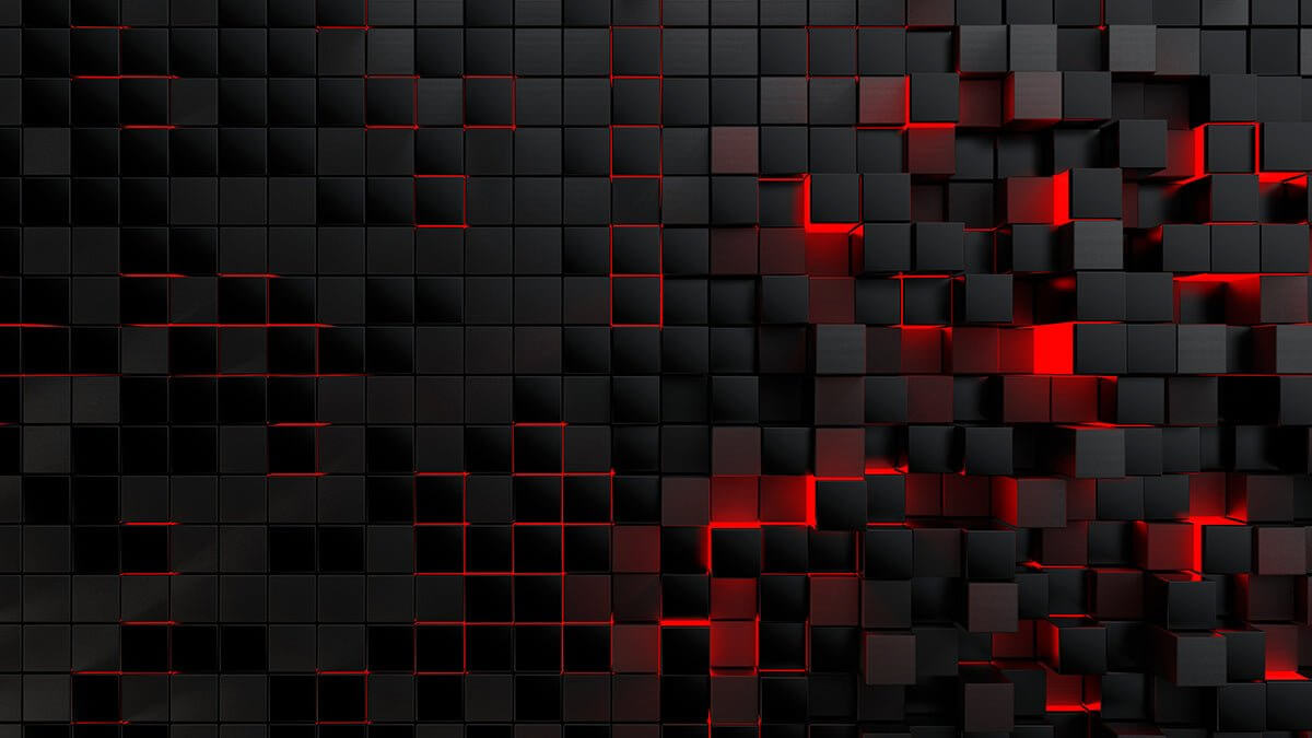 CyberGrid 3D Glowing Wall Panel - Red Tech Illumination: Deep-red illuminated 3D cube wall panel for modern tech-inspired spaces