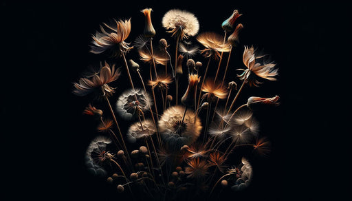 Dandelion Wallpaper | Living Room and Bedroom Decorative Murals - dark gilded dandelion on black background, light luxury decor for living room or bedroom