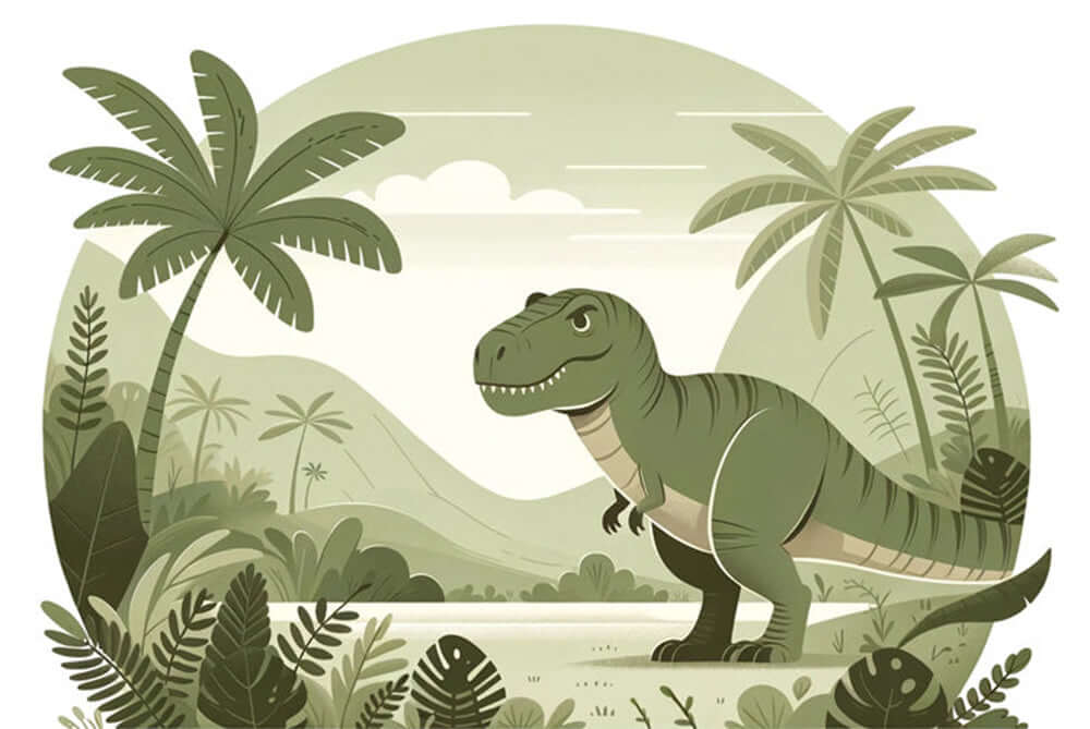 Dinosaur Wallpaper | Children's Room Fun Decoration Mural: green dinosaur rainforest scene for kids rooms, playful wall decor featuring friendly dinosaur among lush foliage