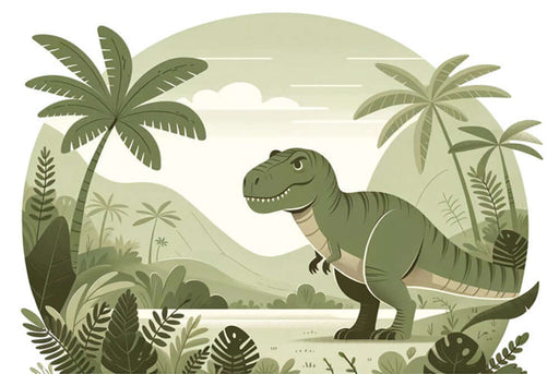 Dinosaur Wallpaper | Children's Room Fun Decoration Mural: green dinosaur rainforest scene for kids rooms, playful wall decor featuring friendly dinosaur among lush foliage