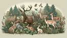 Enchanted Forest Wildlife Wallpaper Mural: Majestic Stag, Fawns & Rabbits in Lush Nature Scene