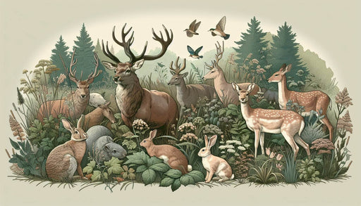 Enchanted Forest Wildlife Wallpaper Mural: Majestic Stag, Fawns & Rabbits in Lush Nature Scene